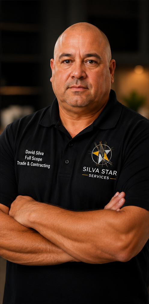 Dave Silva, owner-operator of Silva Star Services, in a dark slate workshop